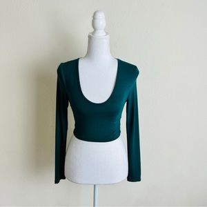 Shein SXY Emerald Green V-Neck Long Sleeve Crop Top Blouse